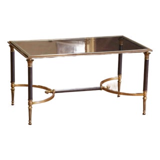 Mid-Century French Maison Jansen Bronze, Steel and Glass Cocktail Coffee Table For Sale
