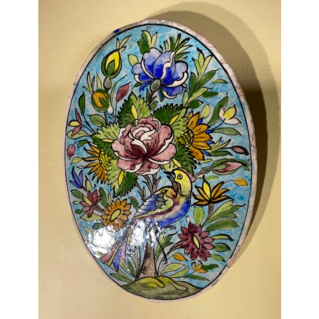 Hand-Painted Persian Ceramic Tile - Unique Floral & Avian Motif For Sale - Image 4 of 10