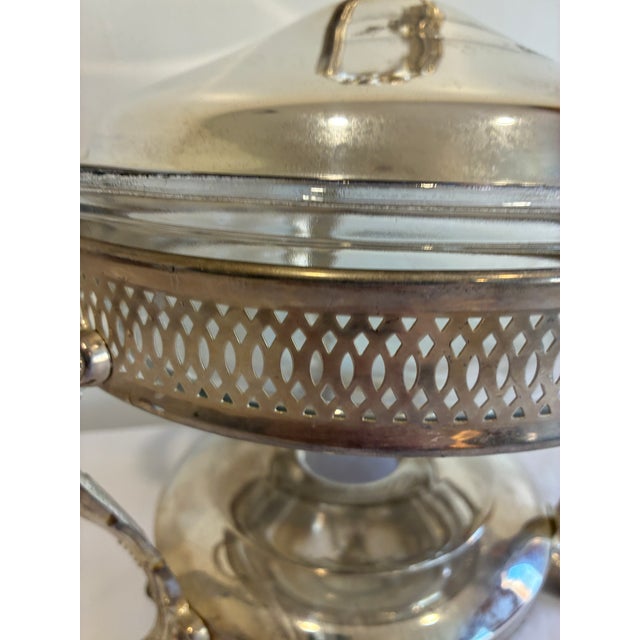 Late 20th Century Anchor Hocking Silver Plate Chafing Dish With Glass Insert For Sale - Image 5 of 11