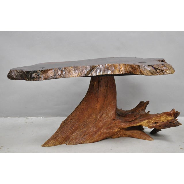 Vintage Mid Century Modern Burl Wood Slab Driftwood Sculptural Coffee Table For Sale - Image 15 of 16