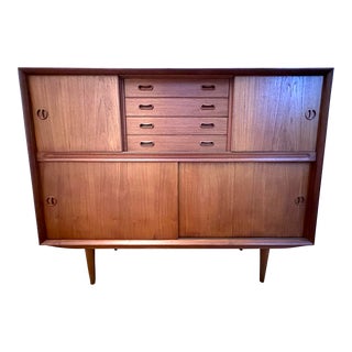 MCM Teak Sideboard Mid 20th Century Modern Mirror Bar Shelves Drawers Cabinet Chest Wardrobe Credenza Danish For Sale
