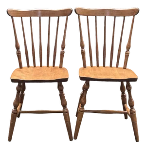 Vintage S Bent & Bros Colonial Style Maple Windsor Chairs - A Pair