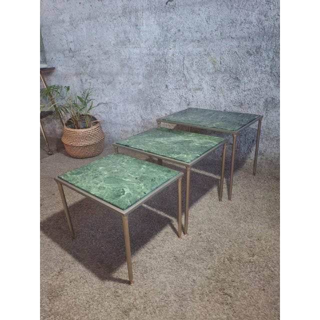 Nesting Tables in Green Marble and Metal, 1960s, Set of 3 For Sale - Image 13 of 13