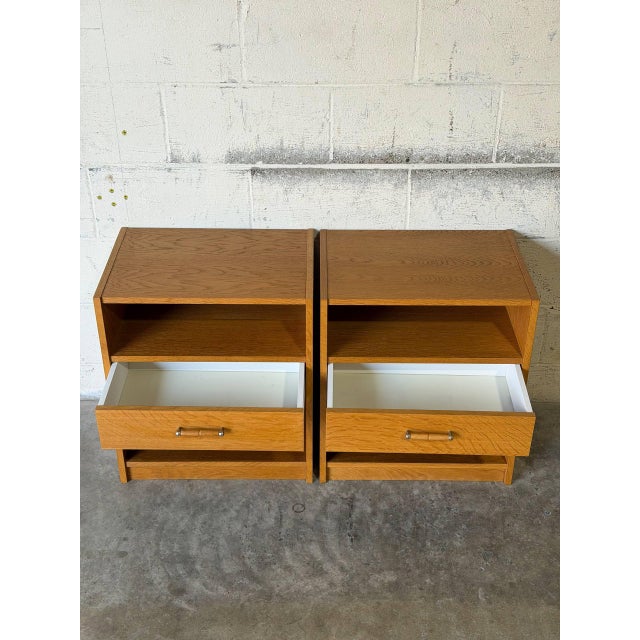 1970s Oak Nightstands With Open Cubbies and Drawers Set of 2 Mid-Century Modern 1970s For Sale - Image 5 of 10