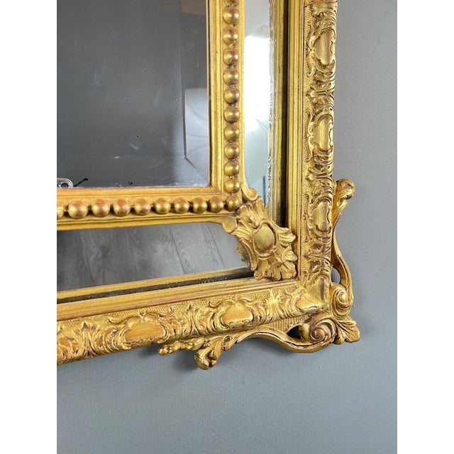 Wood Large 19th Century Mirror with Gilded Wooden Pediment For Sale - Image 7 of 9