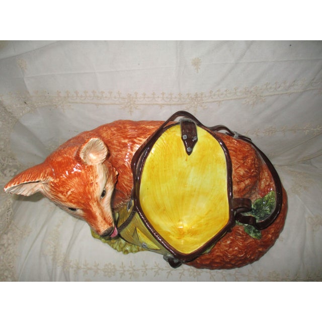 This is a GORGEOUS! Huge Mid Century Italian Ceramic Fox with Satchel Cache Pot that is Finely Detailed with a Beautiful...