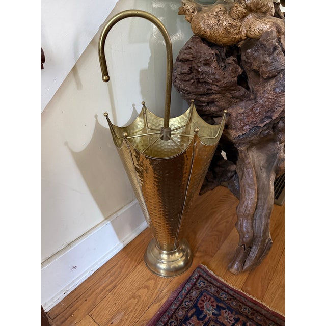 Mid 20th Century Hammered Brass Umbrella Stand For Sale - Image 4 of 7