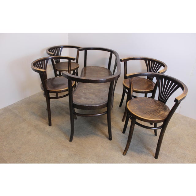 Bentwood Seating Group with Armchairs and Two-Seater Sofa from Thonet, 1920s, Set of 5 For Sale - Image 9 of 10