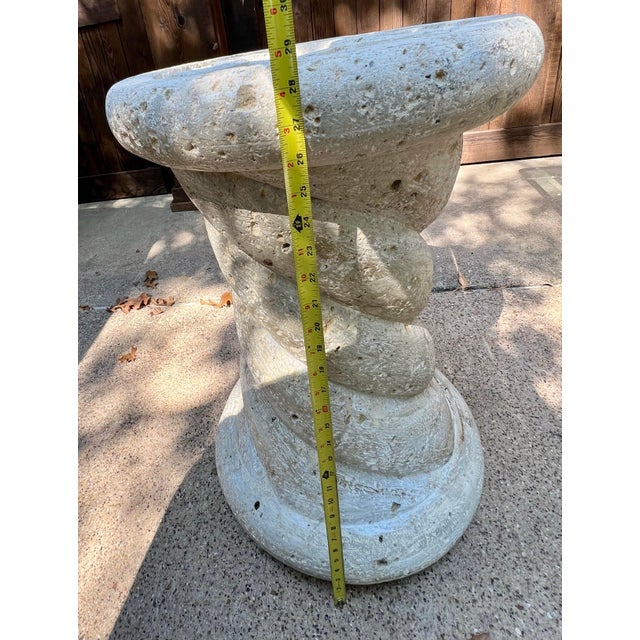 1980s Sculptural Carved Limestone Spiral Pedestal Table Base With Star Motif For Sale In Dallas - Image 6 of 6