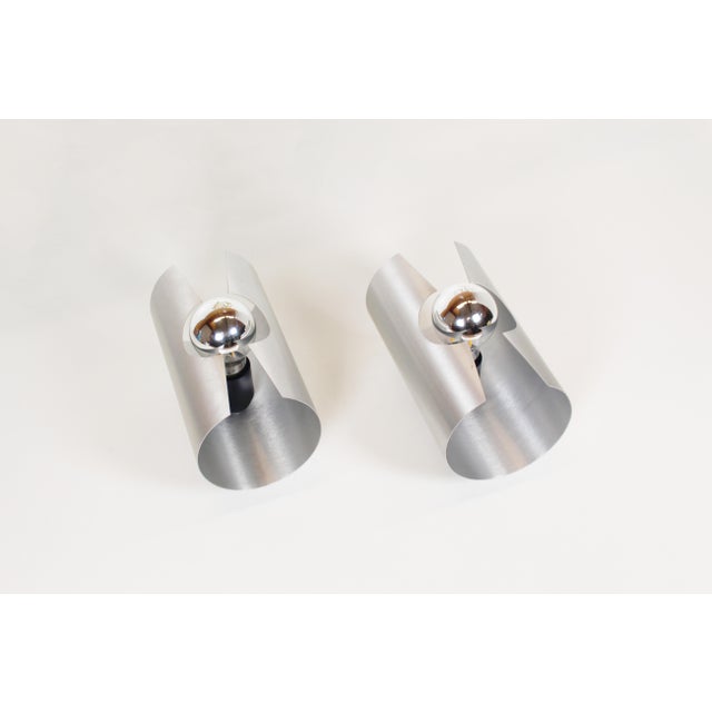 Polished Metal Space Age Wall Lamps from Polam, 1970s, Set of 2 For Sale - Image 4 of 9