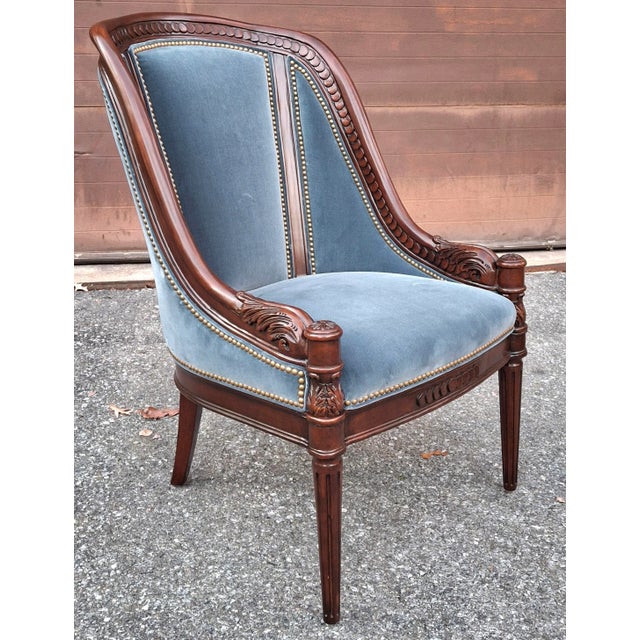 Traditional Hancock & Moore Georgian Style Mahogany and Blue Velvet Upholstered Chair For Sale - Image 3 of 12
