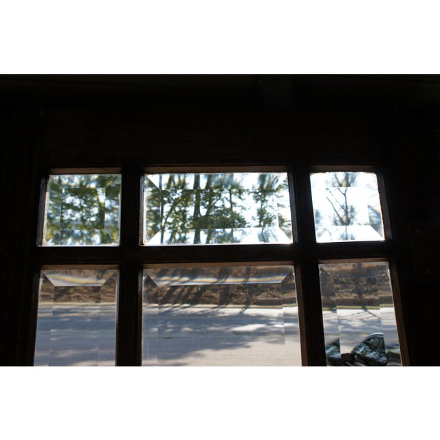 Wood Set of 2 Reclaimed Mid-Century Oak Mission Craftsman Beveled Glass French Swing Double Doors For Sale - Image 7 of 12