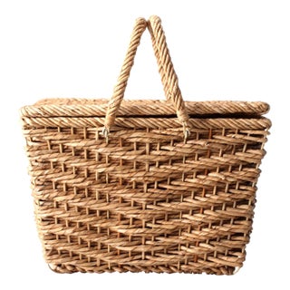 Vintage Sisal Picnic Basket For Sale