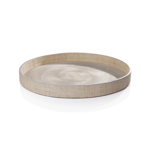 Reggio Naturale Fiber Raffia Round Serving Tray with Leather Trim For Sale In Los Angeles - Image 6 of 6