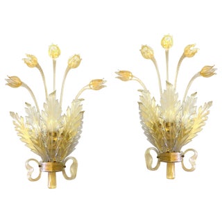 Vintage Lamps in Murano Glass with Gold Leaf, 1930s, Set of 2 For Sale