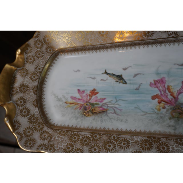 Late 19th Century Antique Limoges Hand-Painted Marine Life Porcelain Serving Tray, Circa 1895–1900 For Sale - Image 5 of 7