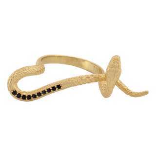 Mythology Snake Gold Vermeil & Black Diamond Design Ring, Size 6 For Sale