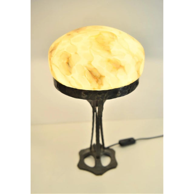 Art Nouveau Swedish Wrought Iron and Glasstable Lamp from Jugendstil, 1925 For Sale - Image 4 of 10