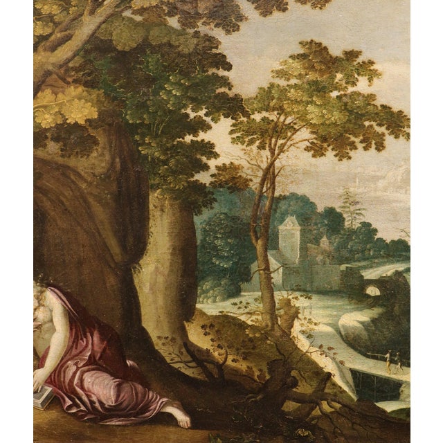 Workshop of Paul Bril, Landscape with Mary Magdalene, 1640, Oil on Canvas For Sale - Image 12 of 16
