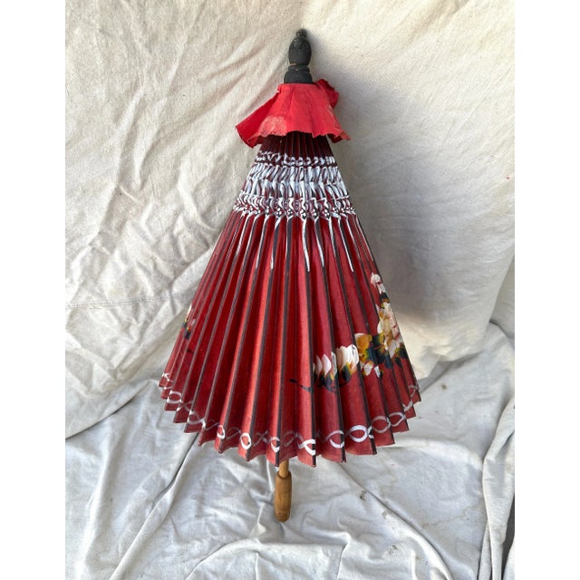 Red Vintage Asian Paper Umbrella Parasol For Sale - Image 8 of 12