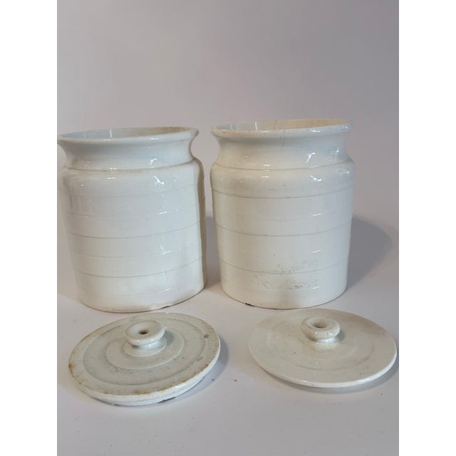 Pair of 19th-Century English Ironstone Pantry Jars With Original Lids For Sale - Image 4 of 8