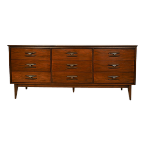 1960s Walnut Long Chest Bassett Furniture Sculptique Mid Century Modern