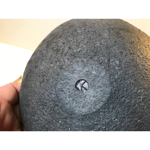 Scandinavian Black Terracotta Dish with Green Abstract Motif, 1970s For Sale - Image 4 of 5