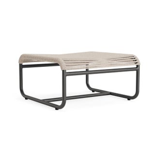 Brown Jordan Walter Lamb Aluminum Ottoman, Textured Pewter frame with Pebble fabric For Sale