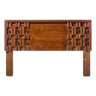 Paul Evans Style Mid Century Canadian Brutalist Walnut Queen Headboard For Sale