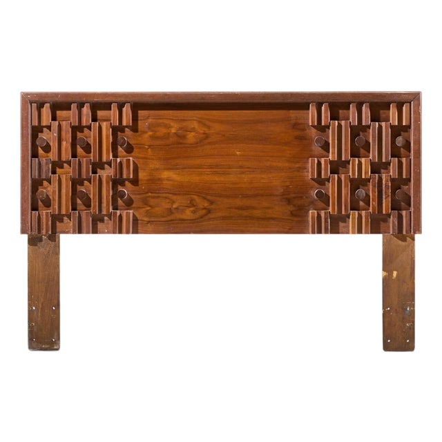 Paul Evans Style Mid Century Canadian Brutalist Walnut Queen Headboard For Sale