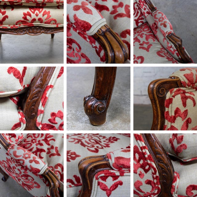 Late 19th to Early 20th Century French Louis XV Style Wingback Chair Walnut Cowtan and Tout Fabric For Sale - Image 16 of 18