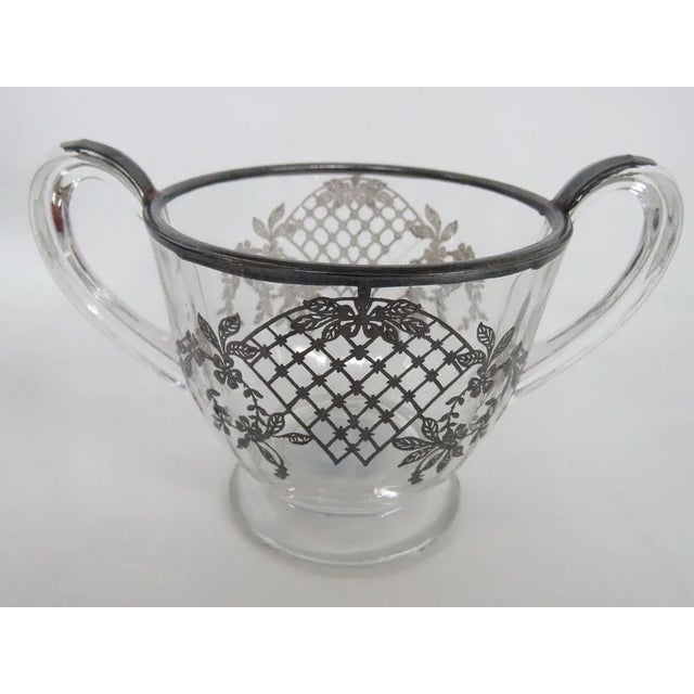 Sterling Silver Overlay Clear Glass Open Handled Vintage Sugar Bowl For Sale - Image 11 of 11