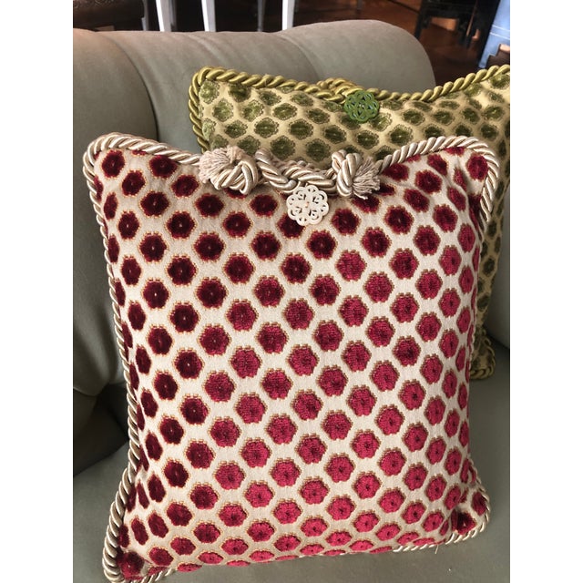 Contemporary Pierre d'Argent Savoia Red Umber Velvet Dot Decorative Accent Pillows- Set of 2 For Sale - Image 3 of 6