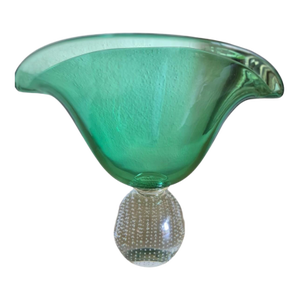 Pairpoint Italy Mid Century Blown Glass Vase Emerald Green Controlled Bubble Base