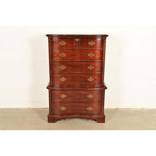 Chippendale Carved Mahogany Serpentine Front Six-Drawer Highboy Dresser For Sale - Image 15 of 15