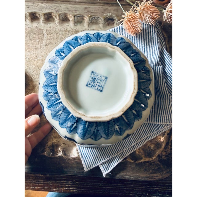 Vintage Japanese Blue & White Floral Bowl – Fuku Mark For Sale In Chicago - Image 6 of 8