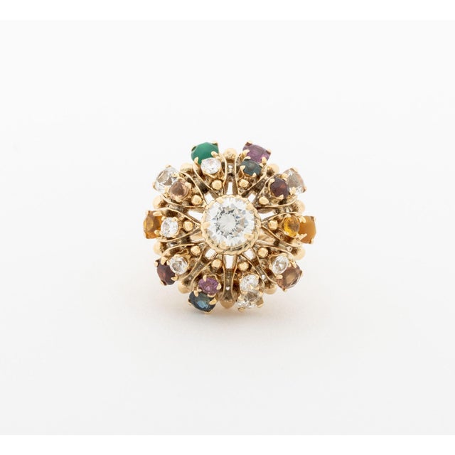 Mid 20th Century 14k Yellow Gold and Multicolored Gemstone Cluster Ring For Sale - Image 5 of 13