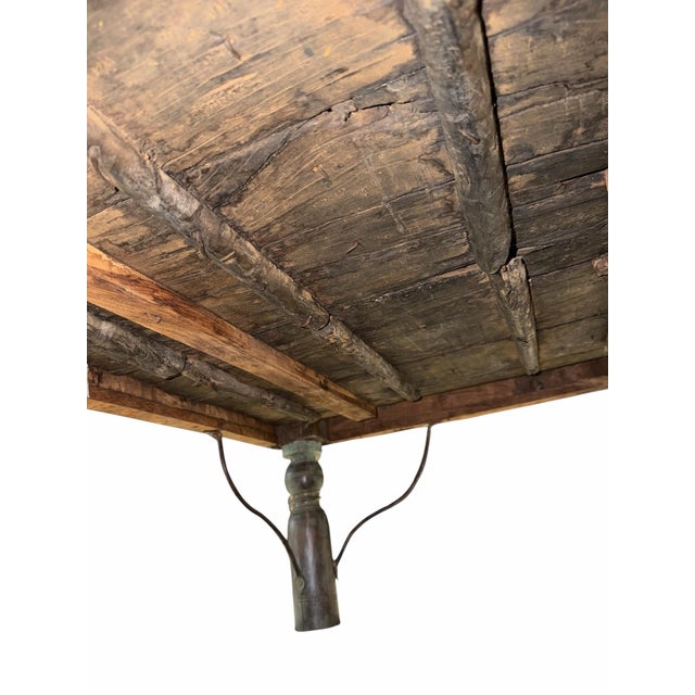 Brown Antique 19th-Century Indian Teak Door & Iron Studded Coffee Table With Glass Top For Sale - Image 8 of 10