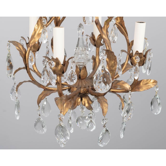 Italian Gilt Tôle Crystal Chandelier For Sale - Image 11 of 15