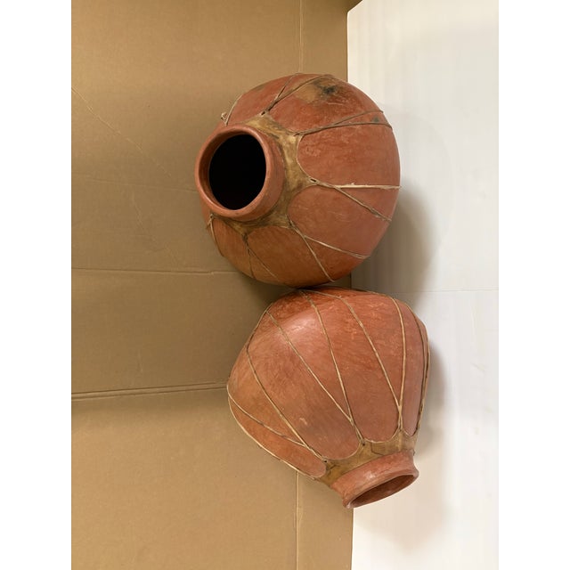 Mid-20th Century Mexican Tarahumara Rawhide-Bound Clay Ollas - A Pair For Sale - Image 4 of 5