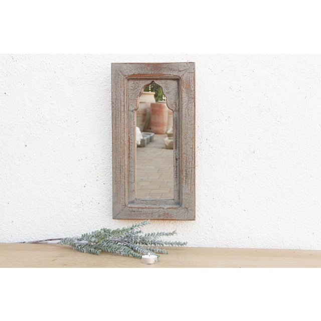 Gray Boho Slate Gray Indian Arched Mirror For Sale - Image 8 of 8