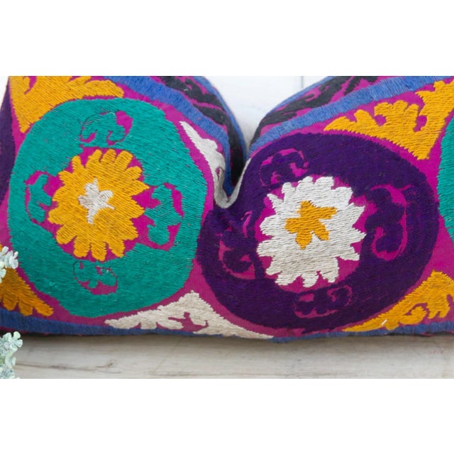 1960s Dahlia Bloom Suzani Lumbar Pillow For Sale - Image 5 of 10