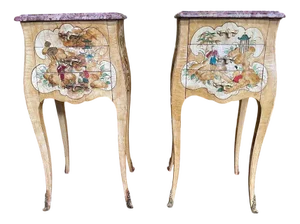Louis XV Orientalist Lacquered Bedside Tables, Set of 2