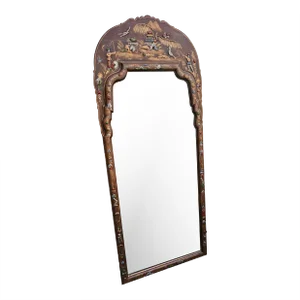Vintage Hand-Painted Embossed Two-Plate Chinoiserie Mirror