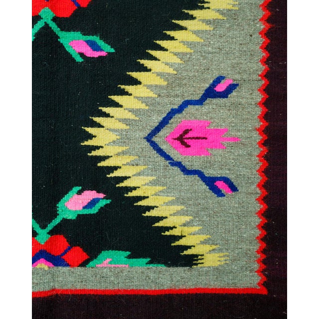 1970s Vintage Romanian-Moldovan Handwoven Wool Rug with Geometric Diamond Folk Pattern and Fringe, 1970s For Sale - Image 5 of 10