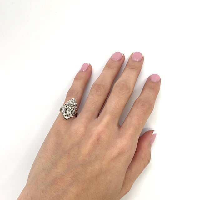 14k White Gold & Diamond Antique Art Deco Ring - Size 2.75 For Sale In Phoenix - Image 6 of 6