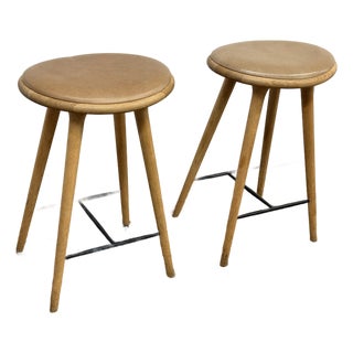 Space Copenhagen for Mater Soaped Oak Wood Counter Stools, Pair For Sale