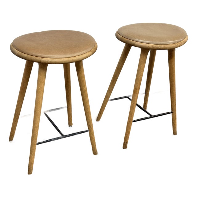 Space Copenhagen for Mater Soaped Oak Wood Counter Stools, Pair For Sale