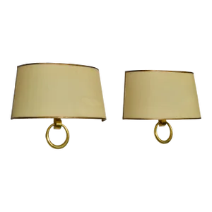 Signed Marcel Guillemard Pair of Bronze Sconces & Half Shades France Art Deco