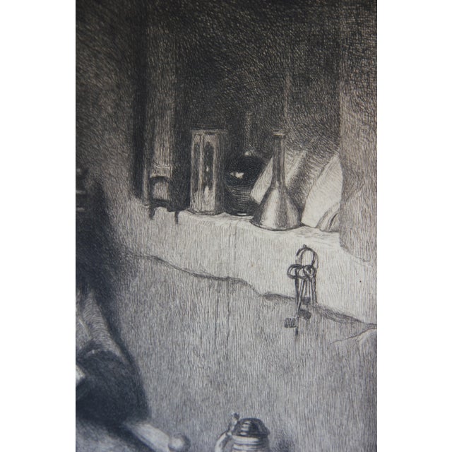 Traditional 1910s Traditional Portrait of an Elderly Woman Praying at a Table Etching For Sale - Image 3 of 7